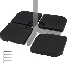 Base para guarda-sol, 4 peças, para encher com água ou areia, alças de transporte, 74 kg, quadrada, guarda-sol com saliência, para pátio, jardim, terr