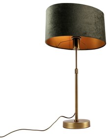 Candeeiro de Mesa Bronze com Abajur Oval de Veludo Verde 35cm - Parte Moderno,Clássico / Antigo