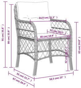 Cadeiras de jardim com almofadões 2 pcs vime PE cinzento