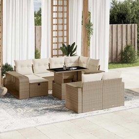 vidaXL 11 pcs conjunto sofás de jardim c/ almofadões vime PE bege