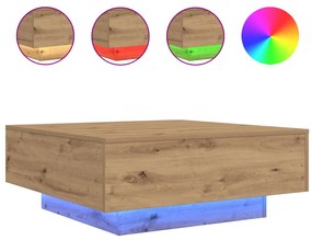 Mesa de Centro vidaXL com Luzes de LED Carvalho Artesanal 80x80x31 cm