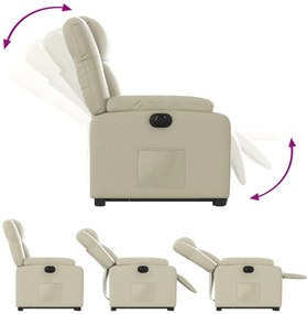 Poltrona reclinável elevatória elétrica couro artificial creme