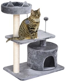 PawHut Árvore Arranhador Gatos Médios Cama Plataforma Caverna Poste Sisal Bolas Brinquedo 60x40x81 cm Cinza