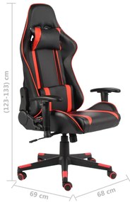 Cadeira de gaming giratória PVC vermelho