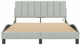 Estrutura de cama c/ luzes LED 140x200 cm veludo cinzento-claro