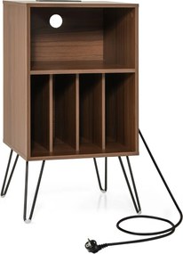 Estante para discos vinil de 3 níveis com estação de carregamento Estante 4 divisórias 48 x 40 x 88 cm cor nogueira
