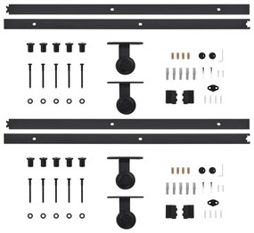 Kits de ferragens para porta deslizante 2 pcs 183 cm aço preto