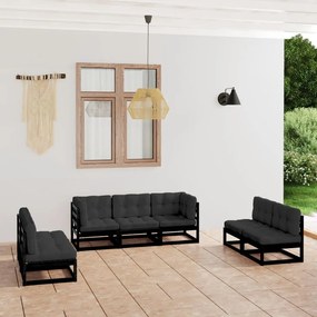 vidaXL 7 pcs conjunto lounge de jardim c/ almofadões pinho maciço