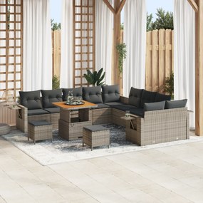 Conjunto de Sofá de Jardim vidaXL 13 Peças com Almofadas Cinza Vime PE Acácia