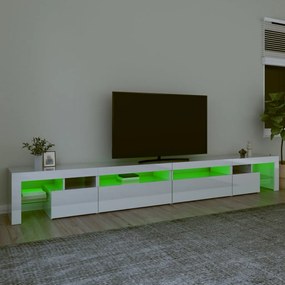 Móvel de TV com luzes LED 290x36,5x40 cm branco brilhante