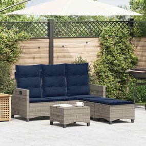 3 pcs conjunto sofás de jardim com almofadões em L vime PE