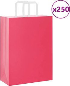 vidaXL Sacos de papel 250 unid com alças rosa 26x12x35 cm