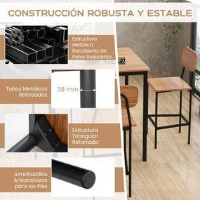 Conjunto de mesa de jantar alta e 4 cadeiras altas de 5 peças com estrutura em aço para casa ou restaurante Castanho escuro