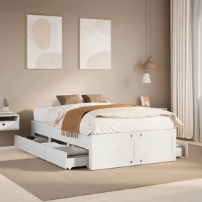 Cama sem colchão com gavetas 135x190 cm pinho maciço branco