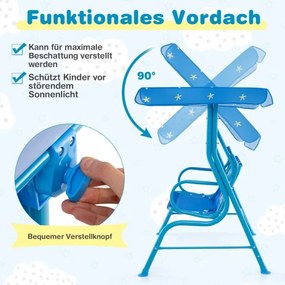 Baloiço infantil Hollywood para 2 crianças com toldo ajustável e estrutura metálica azul