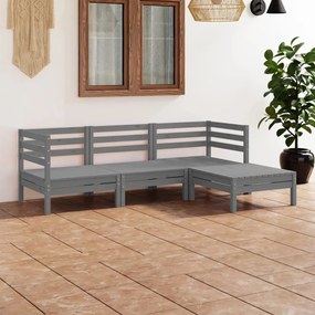 4 pcs conjunto lounge de jardim pinho maciço cinzento