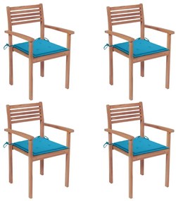 Cadeiras de jardim c/ almofadões azul 4 pcs teca maciça