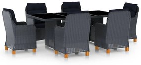 vidaXL 7 pcs conj. jantar exterior c/ almofadões vime PE cinza-escuro