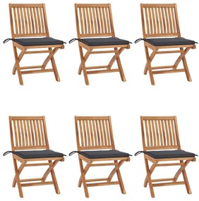 vidaXL Cadeiras de jardim dobráveis c/ almofadões 6 pcs teca maciça