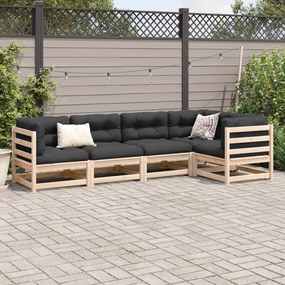 5 pcs conjunto de sofás de jardim com almofadões pinho maciço