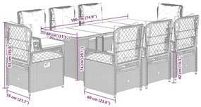 9 pcs conjunto de jantar p/ jardim com almofadões vime PE bege