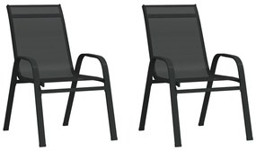 Cadeiras de jardim empilháveis 2 pcs textilene preto