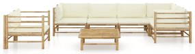 7 pcs conj. lounge p/ jardim em bambu c/ almofadões branco nata