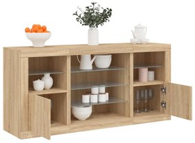 vidaXL Aparador com luzes LED 142,5x37x67 cm carvalho sonoma