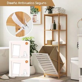 Cesto para roupa suja inclinável 36 x 33 x 130 cm, com 4 níveis extraíveis, em bambu, com prateleiras, organizador para lavandaria, casa de banho e qu