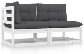 vidaXL 2 pcs conj. lounge de jardim c/ almofadões pinho maciço branco