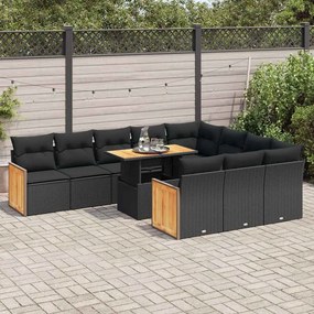 11 pcs conjunto sofás jardim c/ almofadões vime PE/acácia preto