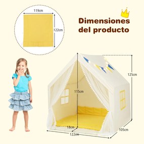 Tenda de brincar para crianças com tapete de algodão lavável Luzes de estrelas laváveis Janelas 122 x 105 x 125 cm Bege