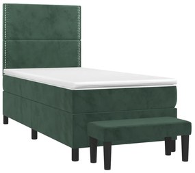 Cama com molas/colchão 80x200 cm veludo verde-escuro