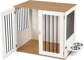 Gaiola para cães 80 x 55,5 x 71,5 cm com mesa auxiliar e comedouro giratório a 360°, portas com fechadura dupla e tigelas para animais de estimação de