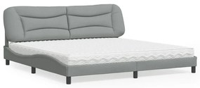 vidaXL Cama com colchão 200x200 cm tecido cinzento-claro