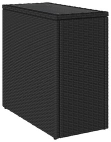 Mesa de apoio jardim c/ tampo vidro 58x27,5x55 cm vime PE preto