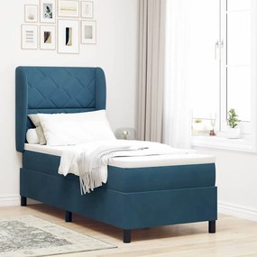 vidaXL Cama Box com colchão Azul escuro 80 x 200 cm Veludo