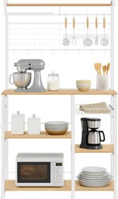 Armário de cozinha com prateleira, barra magnética para facas, cesto de arame 42 x 90 x 167 cm cor carvalho dourado-branco