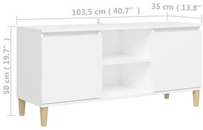Móvel de TV c/ pernas de madeira maciça 103,5x35x50 cm branco