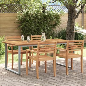 Mesa de Jantar Externa vidaXL Cinza 180x90x75 cm Aço e Madeira Sólida de Acácia