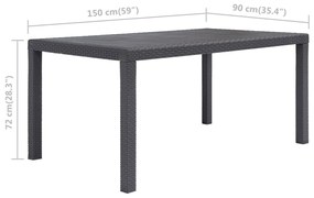 Mesa de jardim 150x90x72 cm plástico castanho c/ aspeto de vime