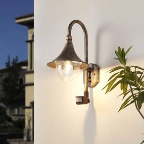 Candeeiro de parede exterior dourado antigo IP44 com sensor de movimento - Daphne
