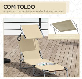 Espreguiçadeira de Jardim Dobrável com Toldo Removível e Ajustável em