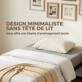 Estrutura de cama 90 x 200 cm com base de metal (COLCHÃO NÃO INCLUIDO), cama individual com espaço de arrumação por baixo, silenciosa, montagem fácil,