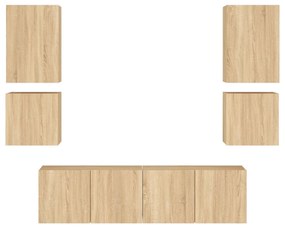 6 pcs móveis de parede p/ TV derivados madeira carvalho sonoma