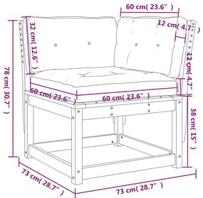 Sofá de canto p/ jardim c/ almofadões 73x73x78 cm pinho maciço