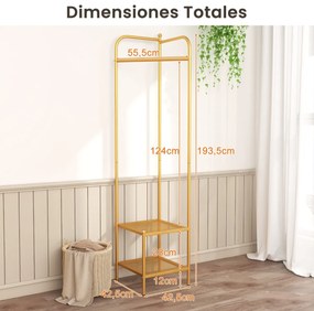 Guarda Roupa de canto 2 em 1  para roupa com gancho superior e 2 prateleiras Economia de espaço 42,5 x 42,5 x 193,5 cm Dourado