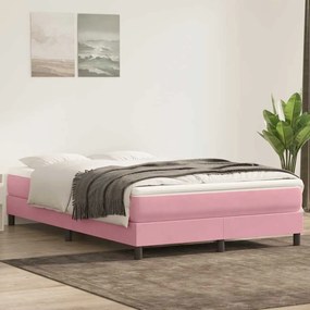 vidaXL Cama box spring com colchão 160x210 cm veludo rosa