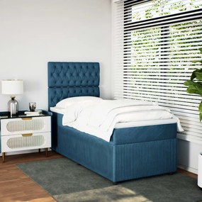 Cama boxspring com colchão 90x190 cm veludo azul