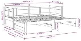 Estrutura sofá-cama de puxar 2x(80x200) cm pinho maciço branco